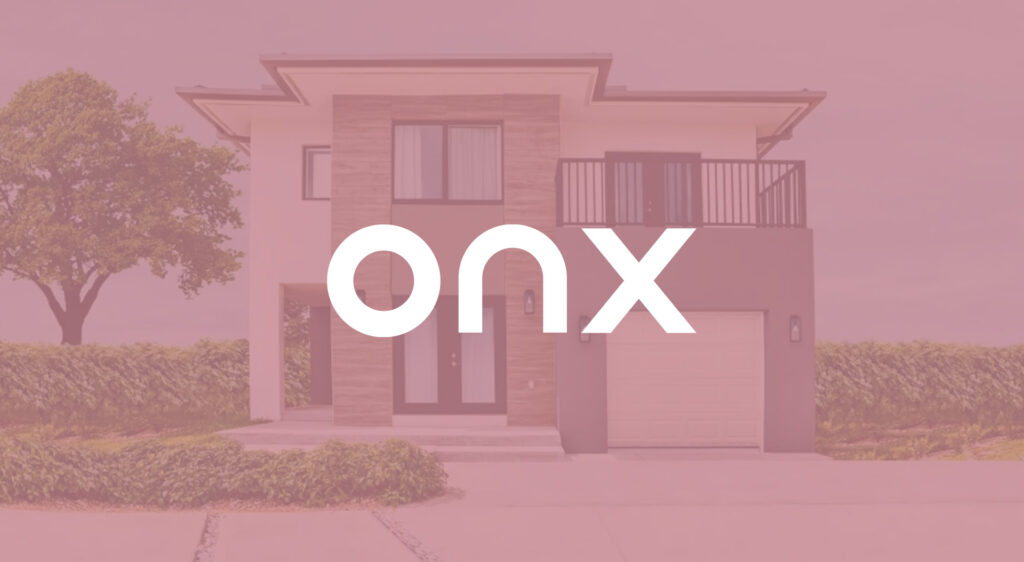 Climate-Resilient Home Builder Onx is building modern modular homes near Wyld Oaks - rendering of a modern-styled neutral-colored two-story home surrounded by landscaping